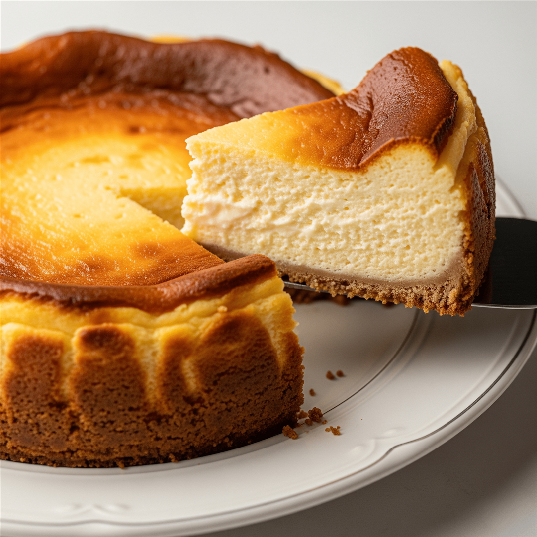 こんがり焼けた美味しそうなベイクドチーズケーキ