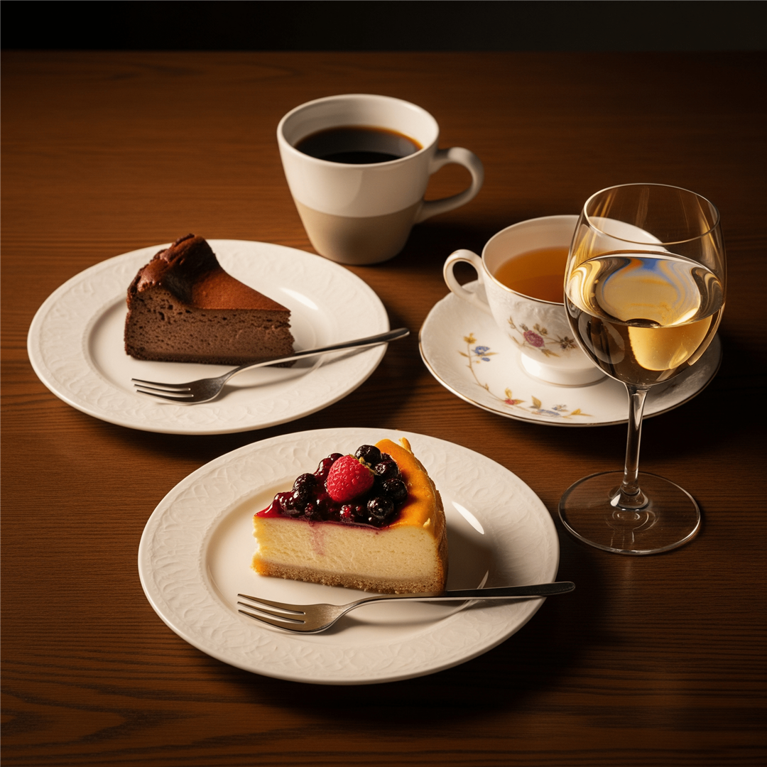 濃厚チーズケーキとコーヒー、軽やかチーズケーキと紅茶