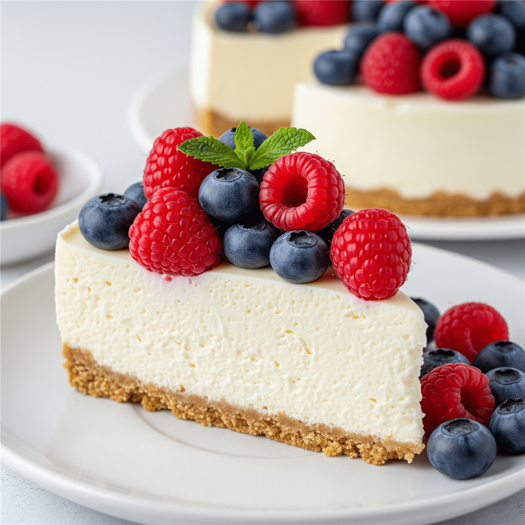 新鮮なベリーを添えたレアチーズケーキ